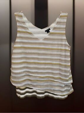 new directions Sleeveless V-Neck Striped Tiered Tank in White, Tan, and Yellow